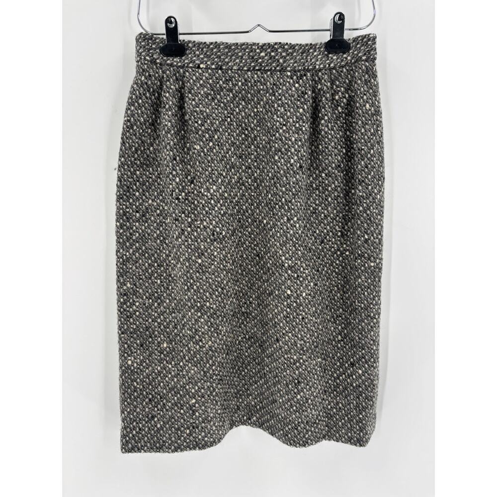 Louis Feraud Vintage Skirt Womens 10 Gray Tweed Knee Length Button Pleated Lined